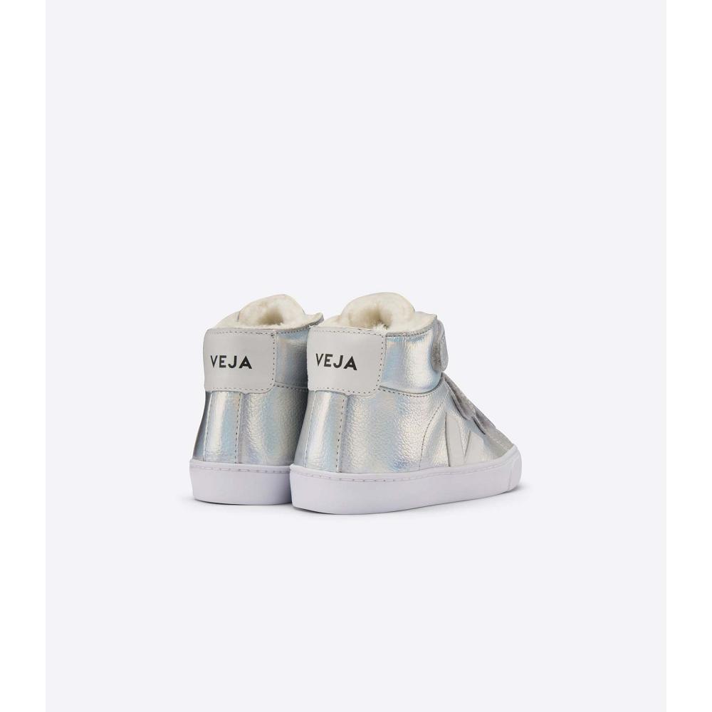 Veja ESPLAR MID FURED LEATHER Hoog Kinderen Silver/White | BE 693CTV